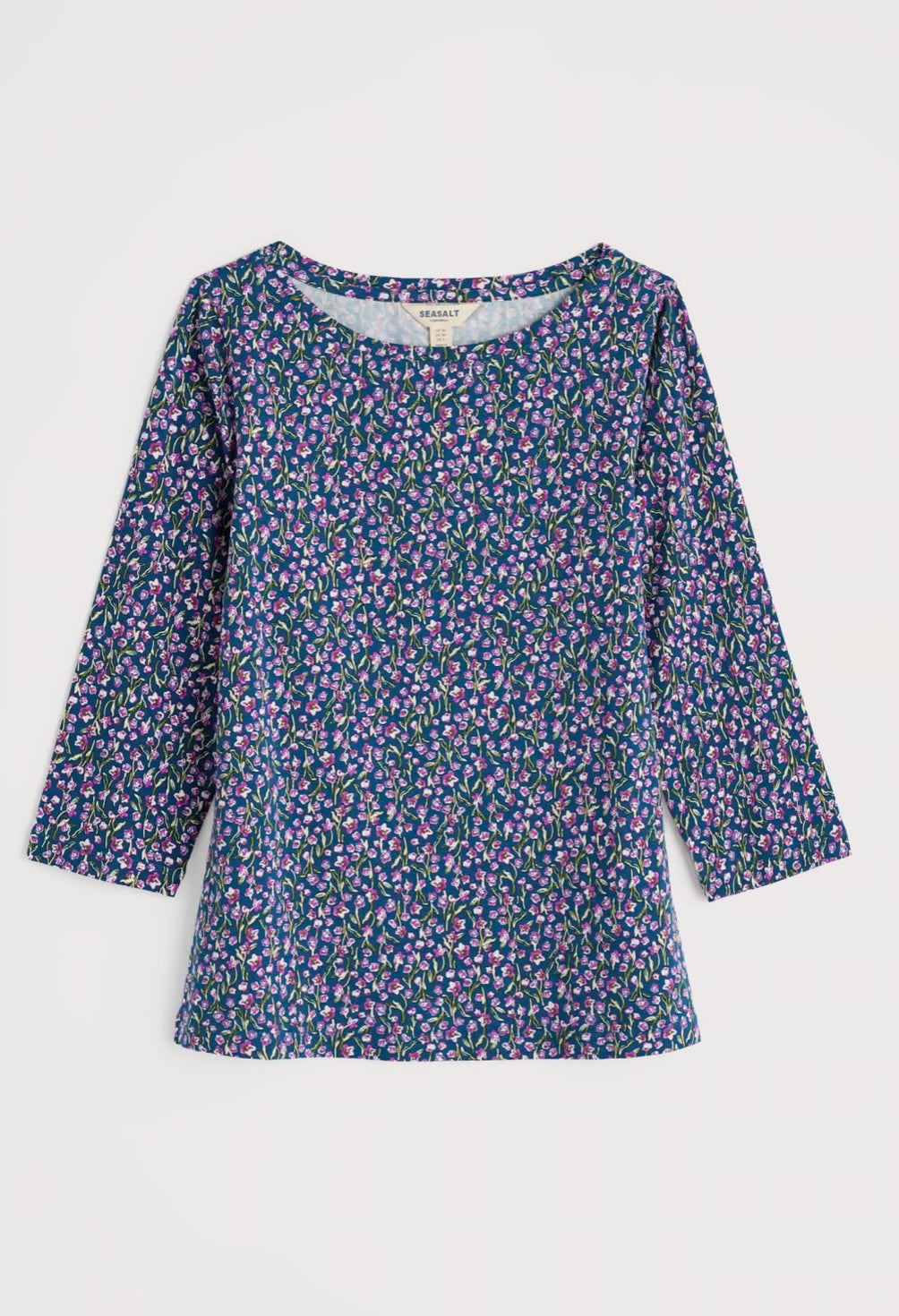 Seasalt Easel 3/4 Sleeve Top - Flax Flower Bright Orchid