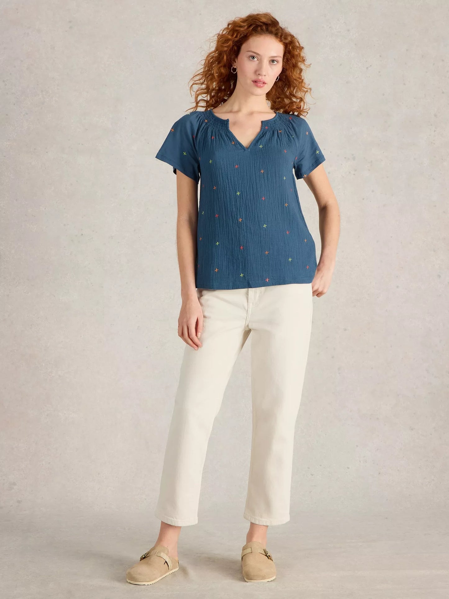 White Stuff Luella Embroidered Top Navy