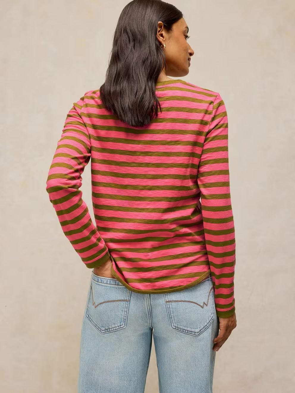 White Stuff Clara Stripe Embroidered Tee Pink