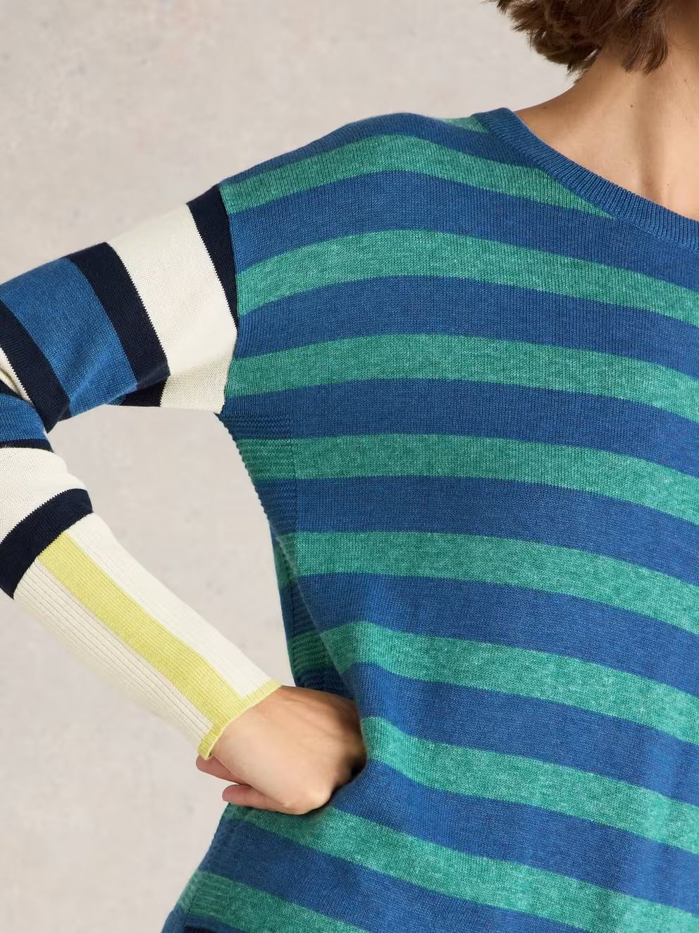 White Stuff Olive Stripe Crew Neck Jumper