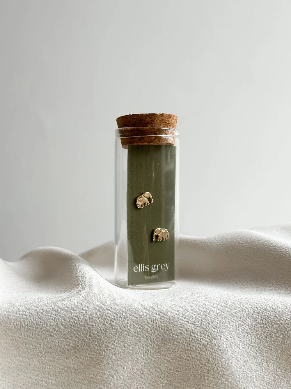 Ellis Grey Glass Vial Elephant Stud Earrings