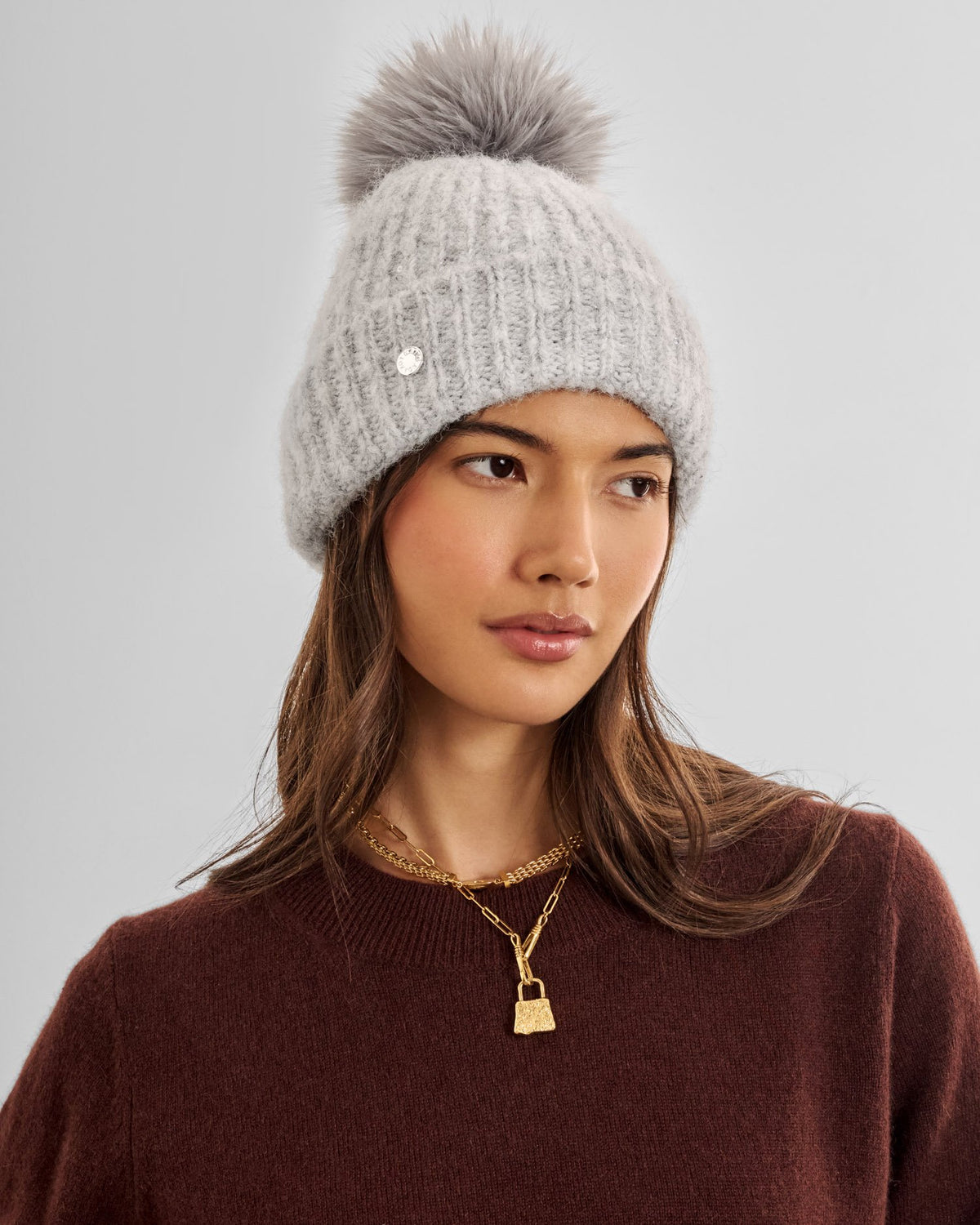 Katie Loxton Sequin Soft Knit Hat in Light Grey