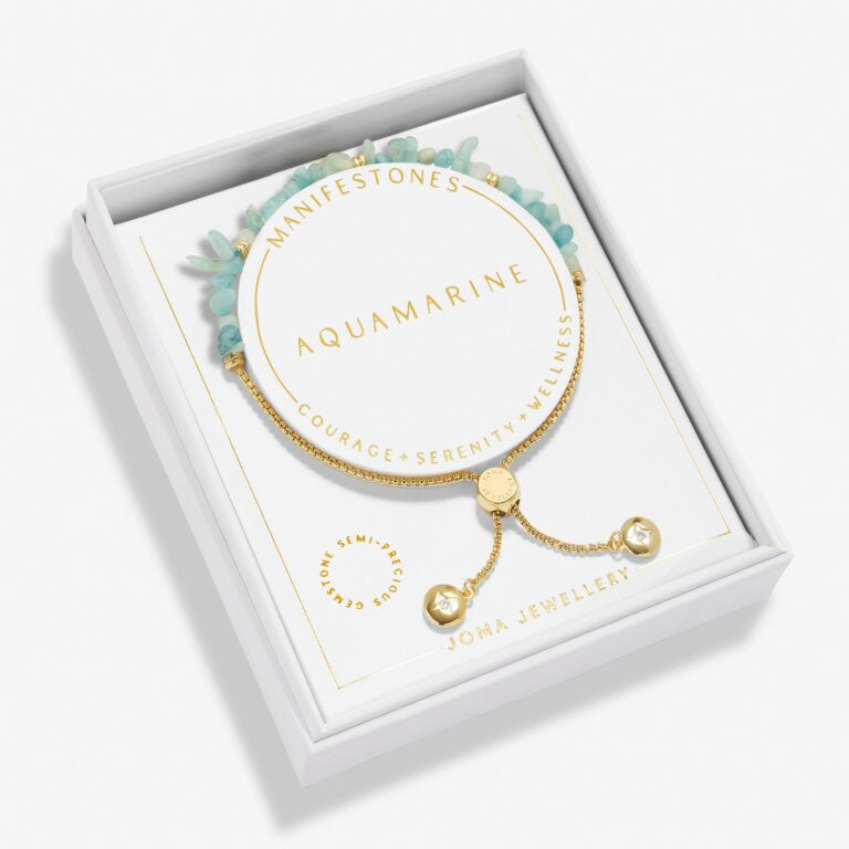 Manifestones Aquamarine Bracelet In Gold Plating
