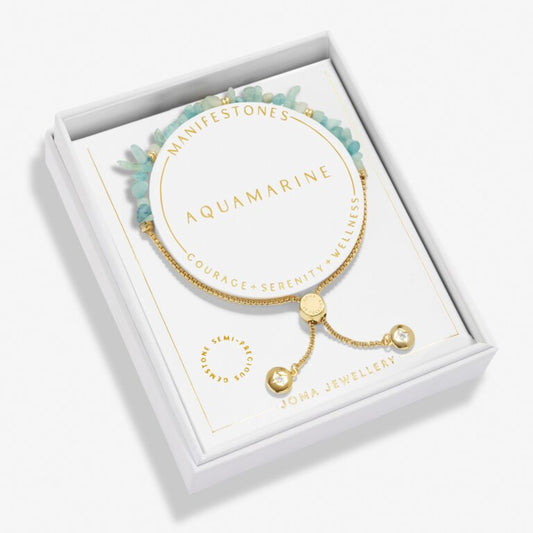 Manifestones Aquamarine Bracelet In Gold Plating