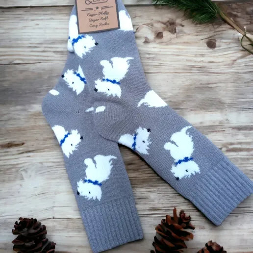 Jess & Lou Westie Grey Ribbed Socks