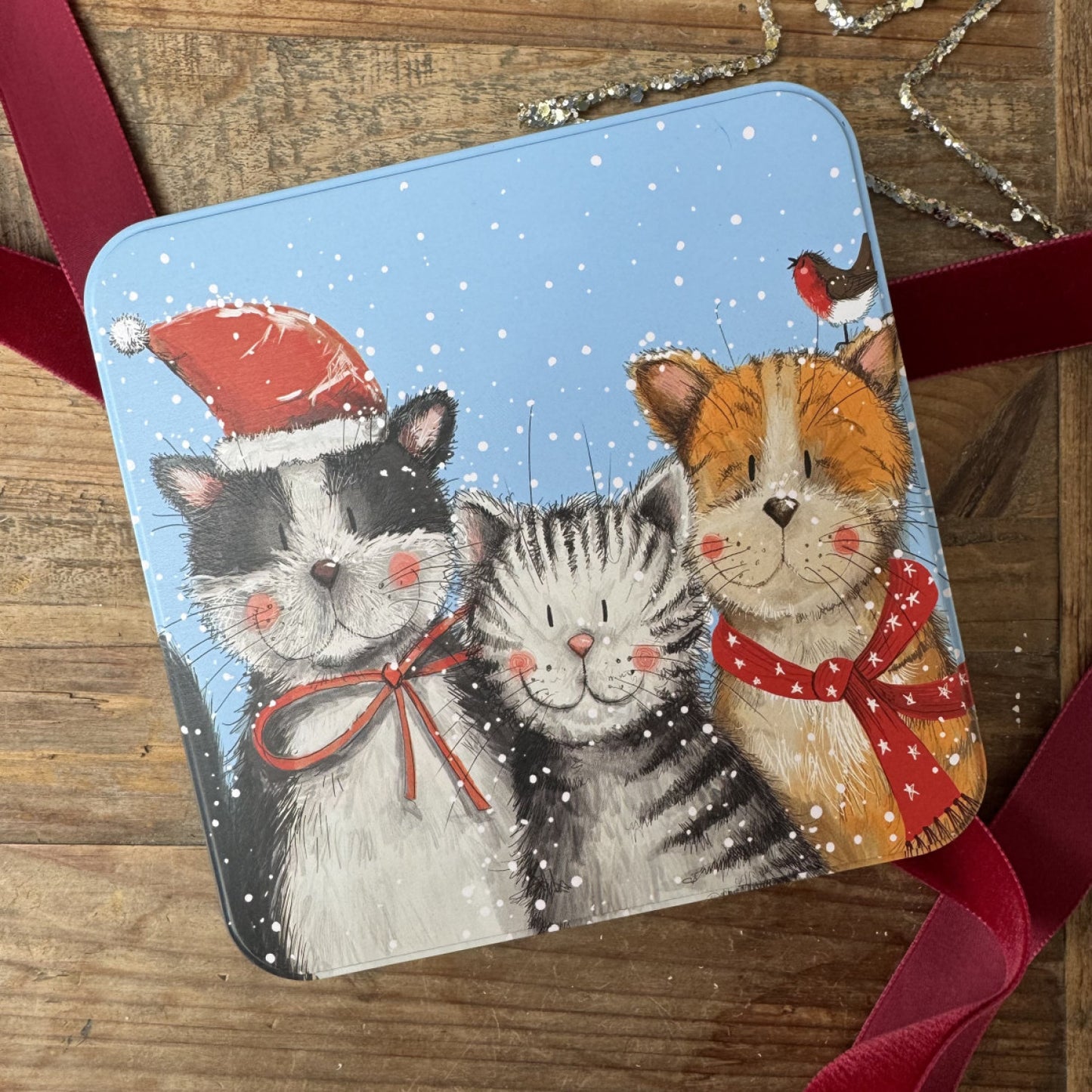 Alex Clark Festive Cats Large Square Tin