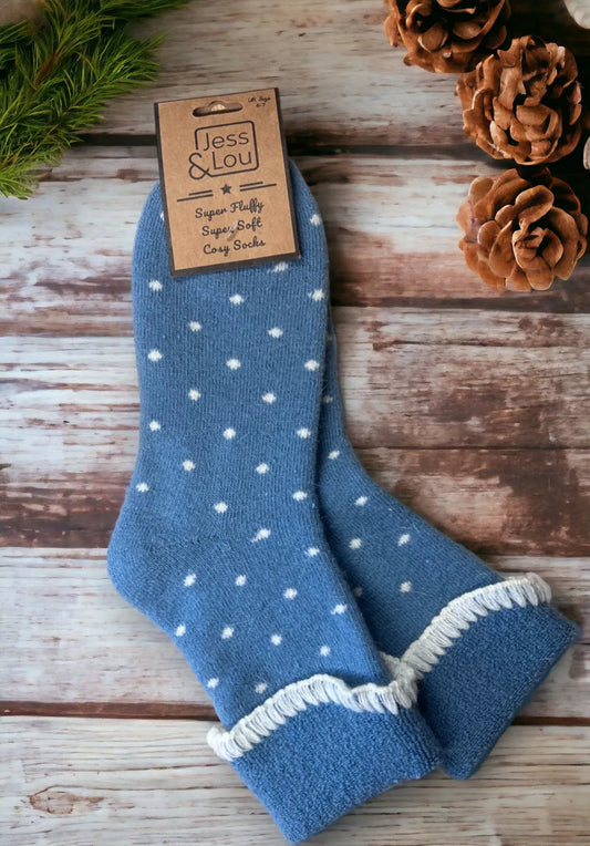 Jess & Lou Heart Super Cosy Cornflower Dotty Cuff Socks
