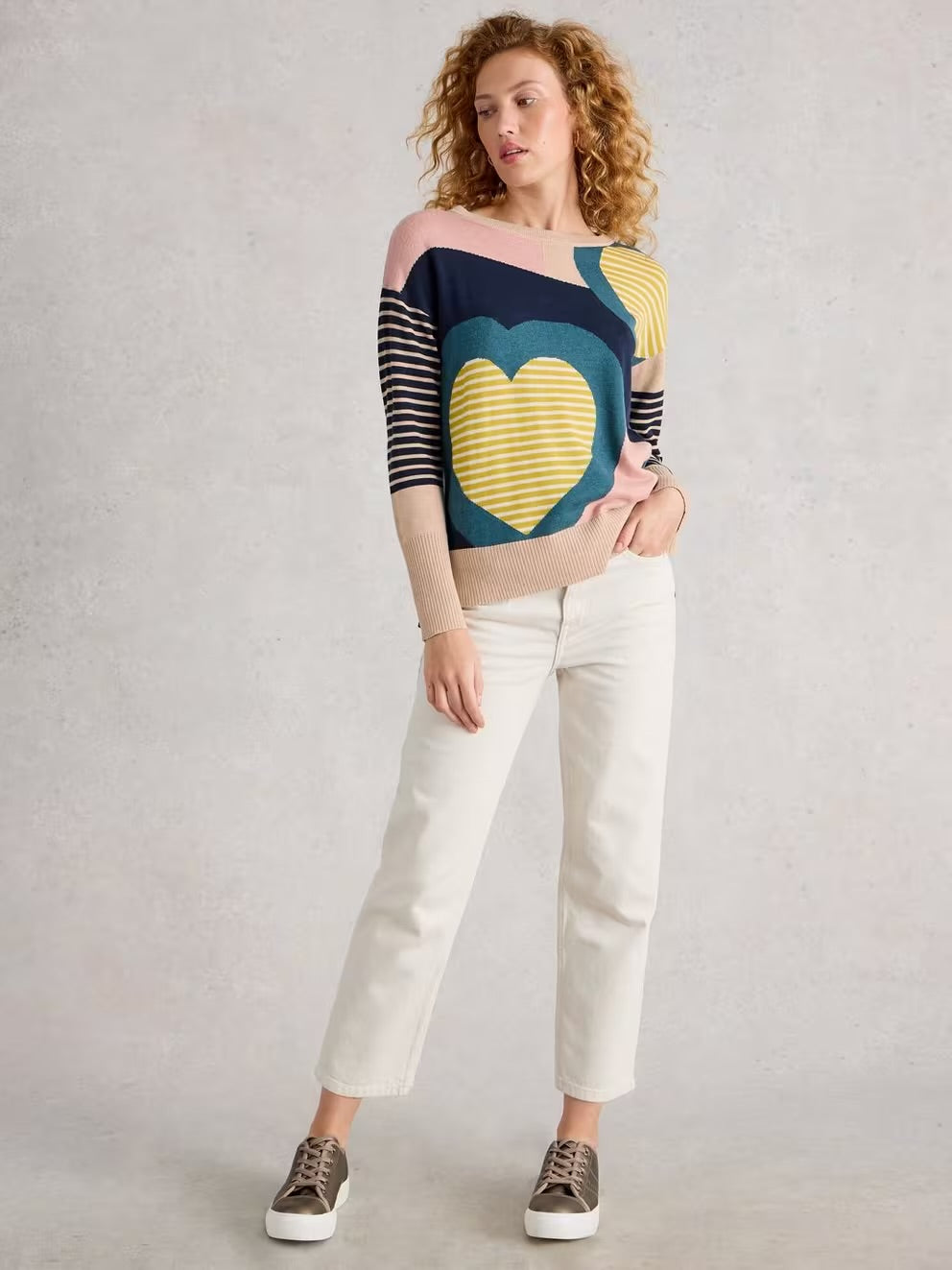 White Stuff Olive Heart Crew Neck Jumper