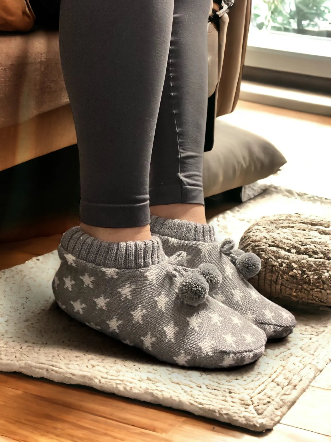 Jess & Lou Shining Stars Grey Super Cosy Slippers