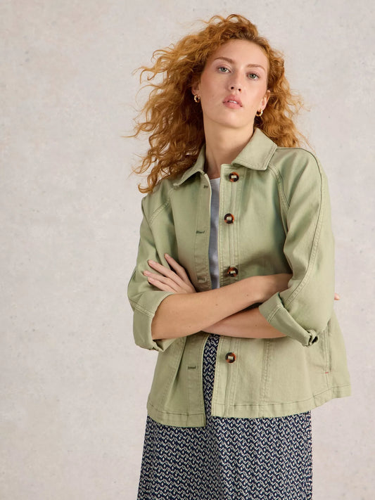 Eden Denim Collared Jacket in Light Green