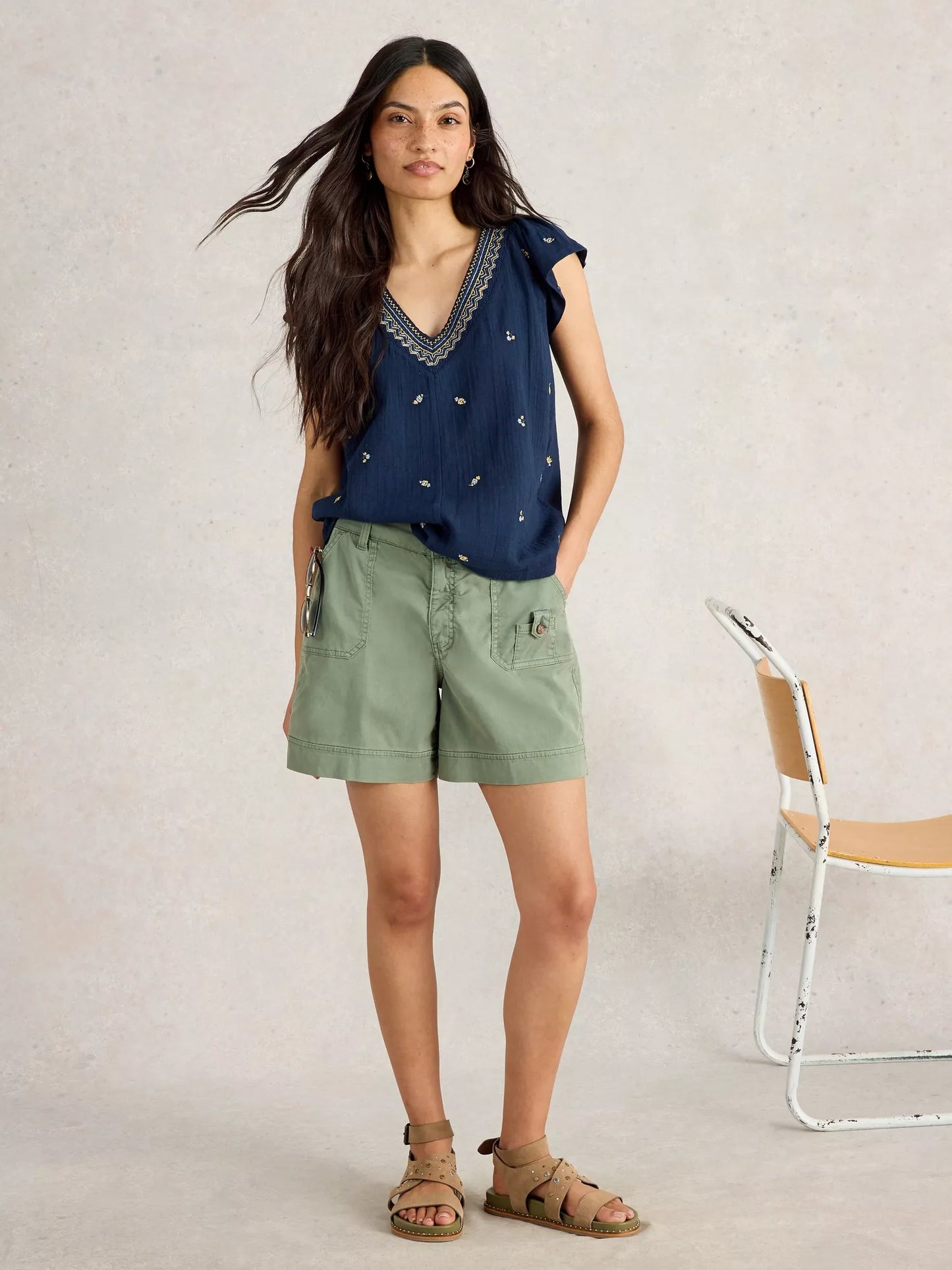 Lucie Embroidered Top in Navy