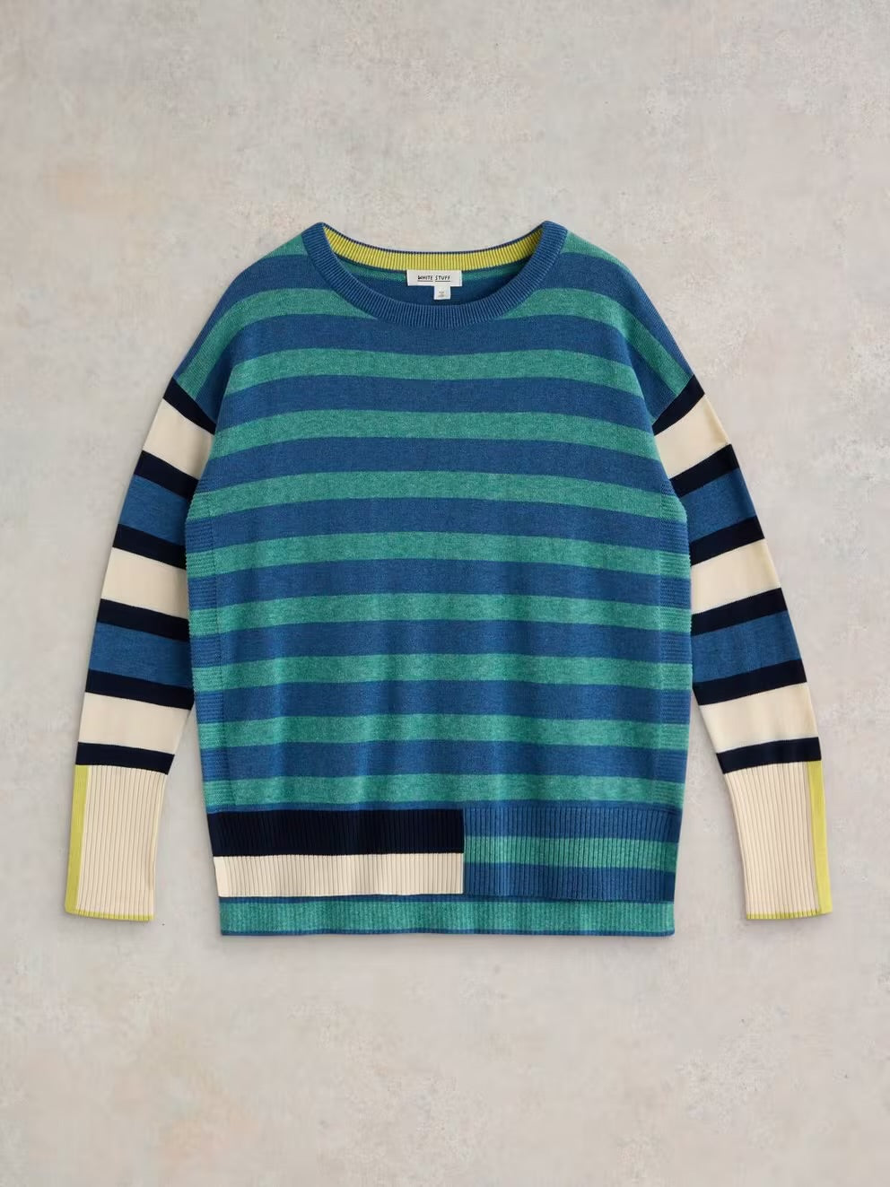 White Stuff Olive Stripe Crew Neck Jumper