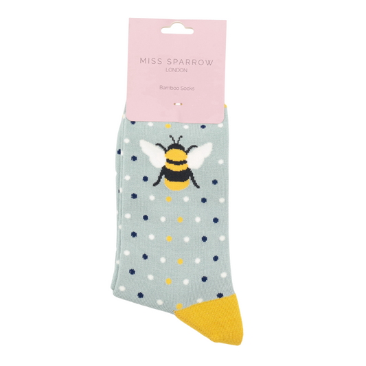 Miss Sparrow Bumble Bee & Dots Duck Egg Blue Socks