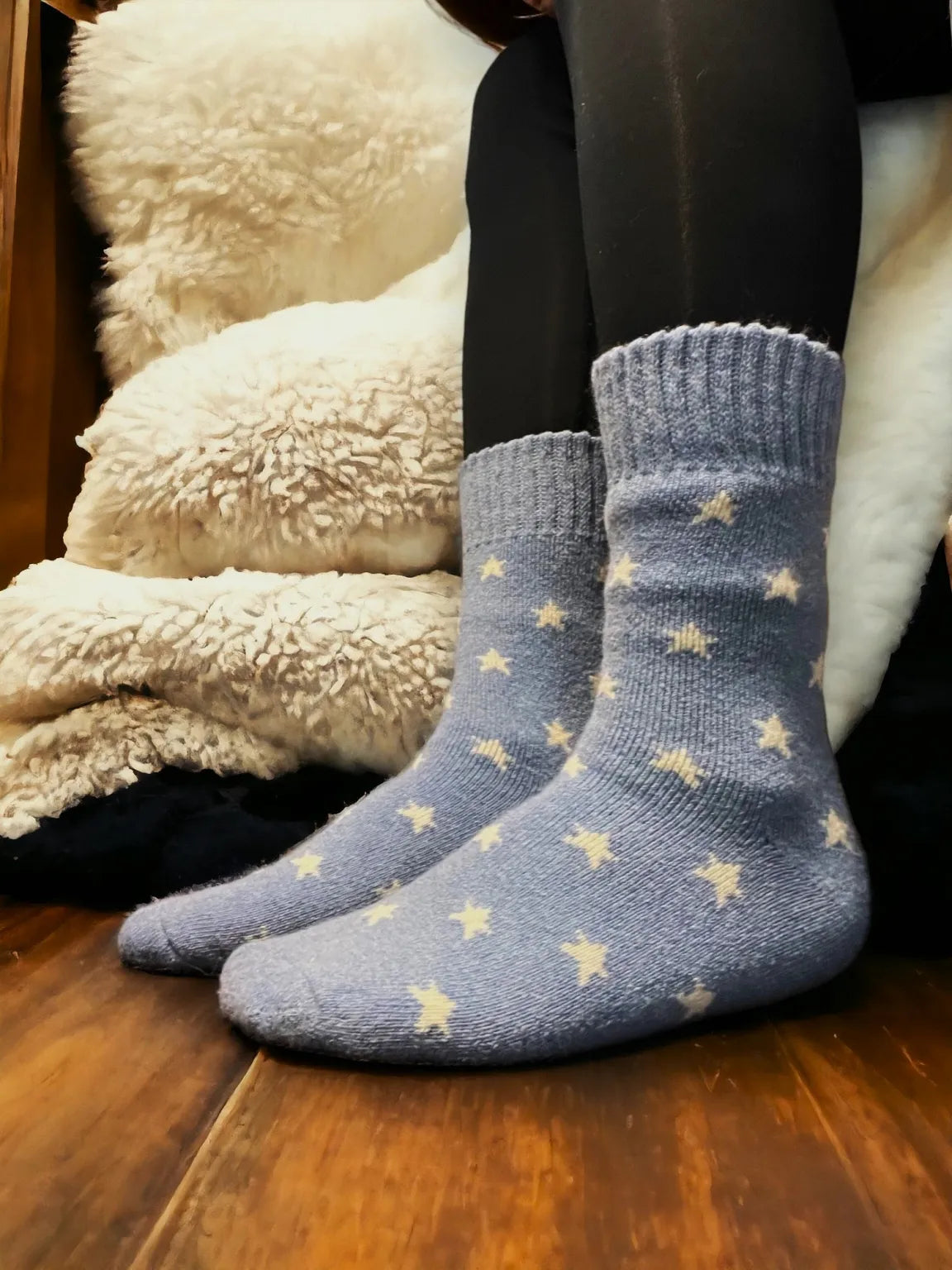 Jess & Lou Heart Stylish Stars Ribbed Cornflower Socks