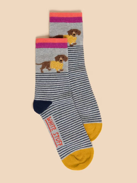 White Stuff Fluffy Sausage Dog Ankle Socks
