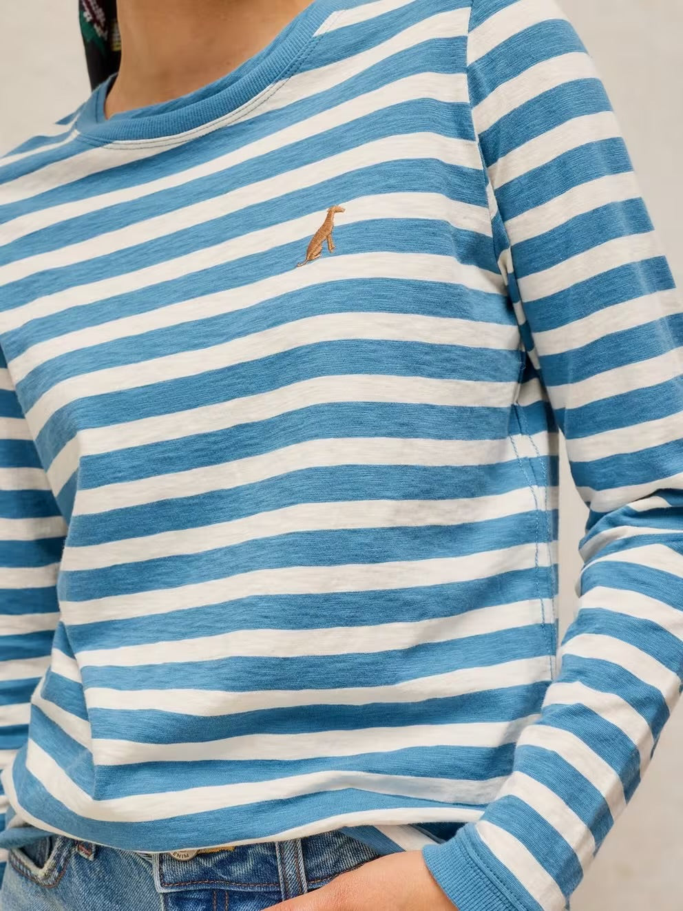 White Stuff Clara Stripe Embroidered Tee Ivory