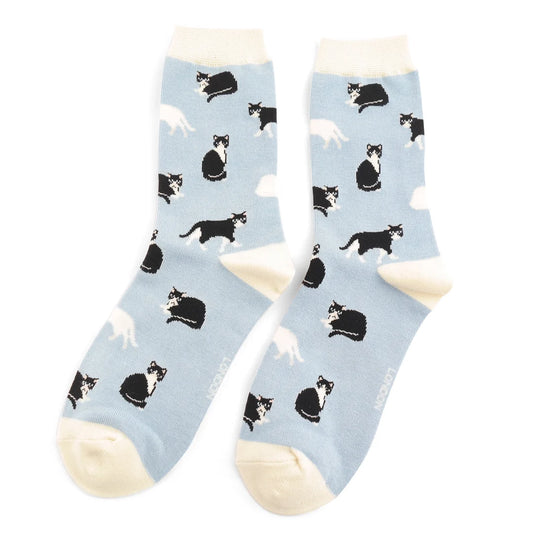 Miss Sparrow Black & White Cats Powder Blue