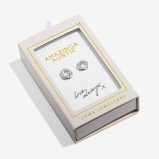 Joma Jewellery Moments To Shine ‘Amazing Auntie ’ Silver Stud Earrings