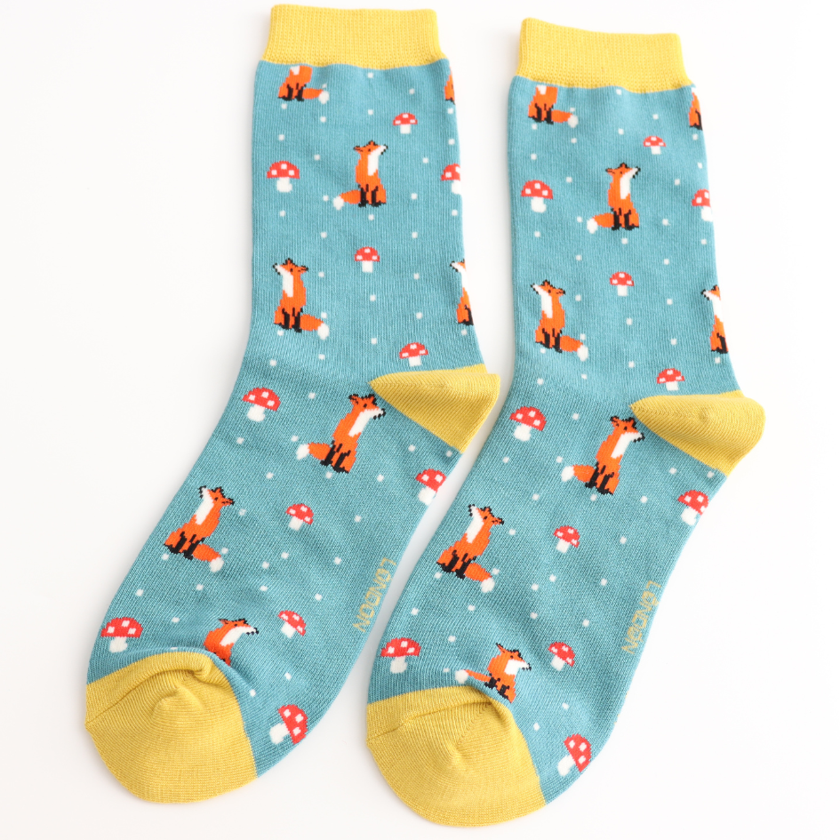 Miss Sparrow Fox & Toadstool Socks Teal