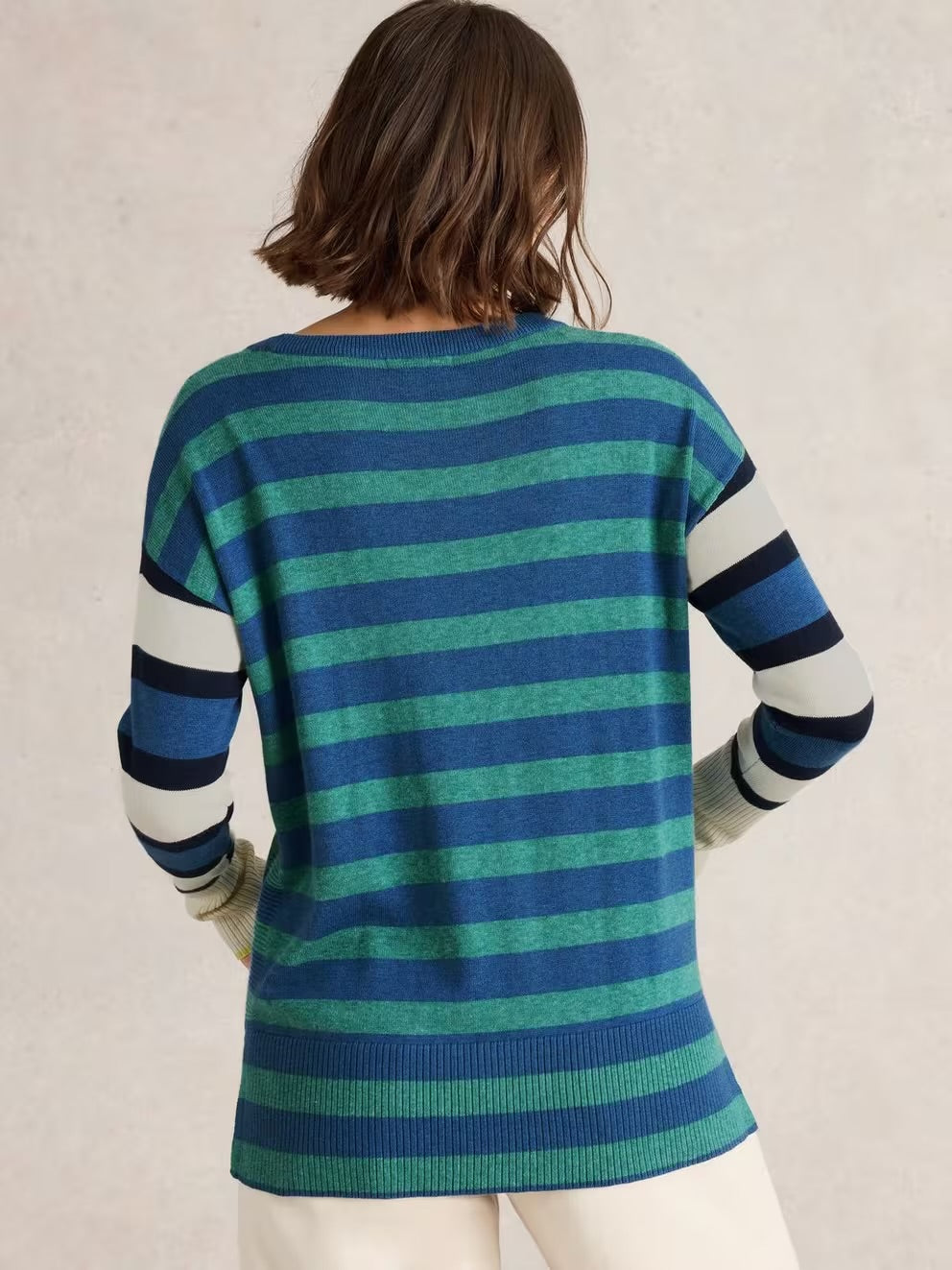 White Stuff Olive Stripe Crew Neck Jumper