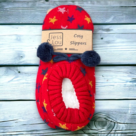 Jess & Lou Shining Stars Red Super Cosy Slippers