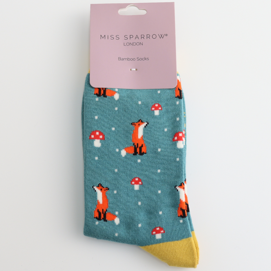 Miss Sparrow Fox & Toadstool Socks Teal