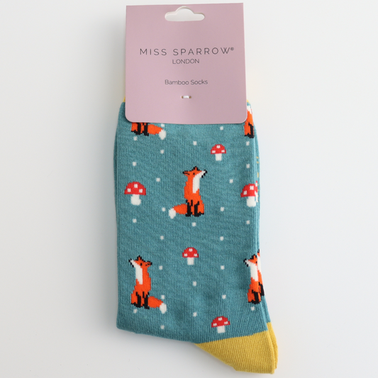 Miss Sparrow Fox & Toadstool Socks Teal