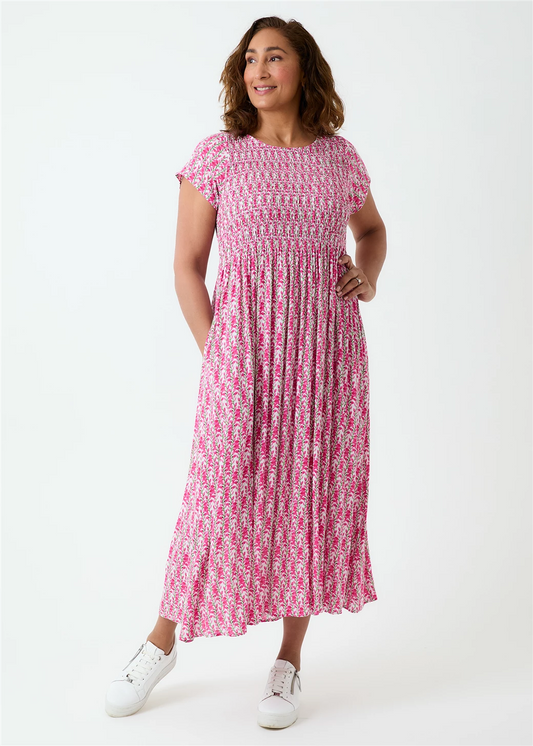 Shirred Bodice Mottled Floral Dress (one size)