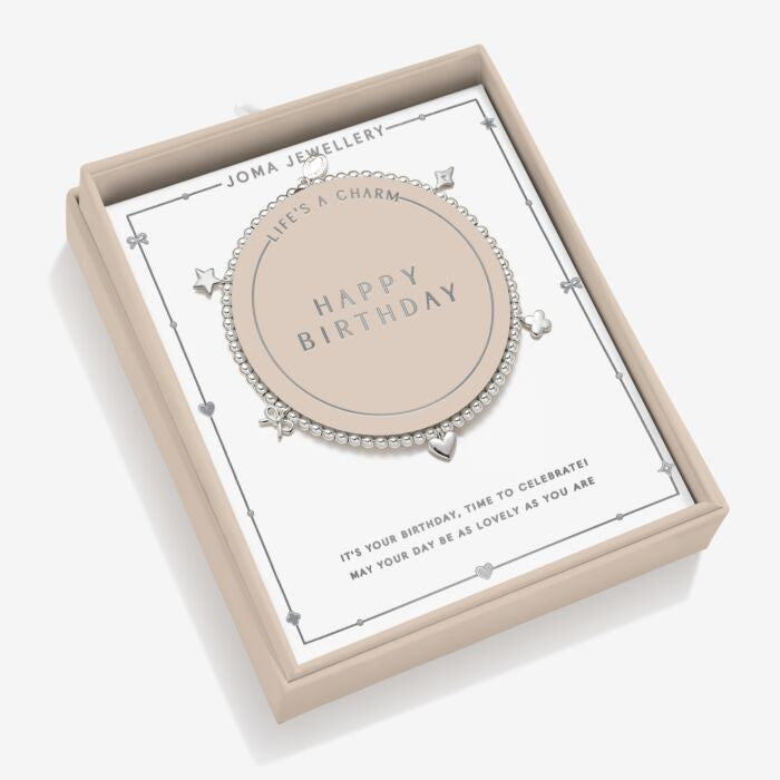 Joma Jewellery Life’s A Charm ‘Happy Birthday ’ Bracelet Silver Plated