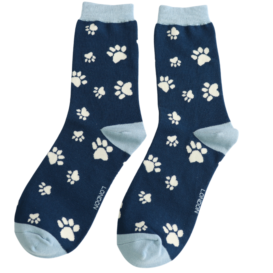 Miss Sparrow Paw Print Navy Socks