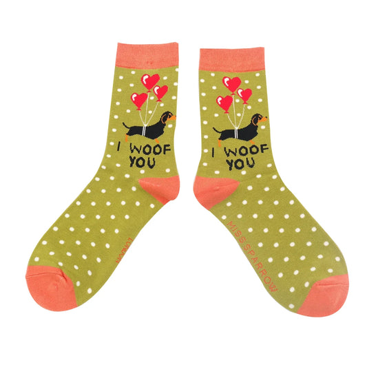 Miss Sparrow I Woof You Socks Moss