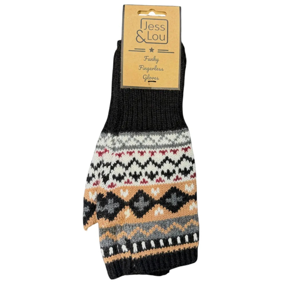 Jess & Lou Black Nordic Fingerless Gloves