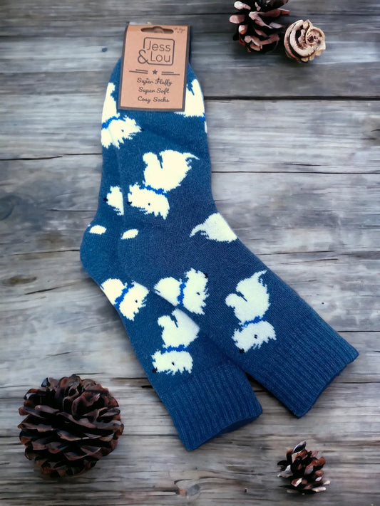 Jess & Lou Westie Navy Ribbed Socks