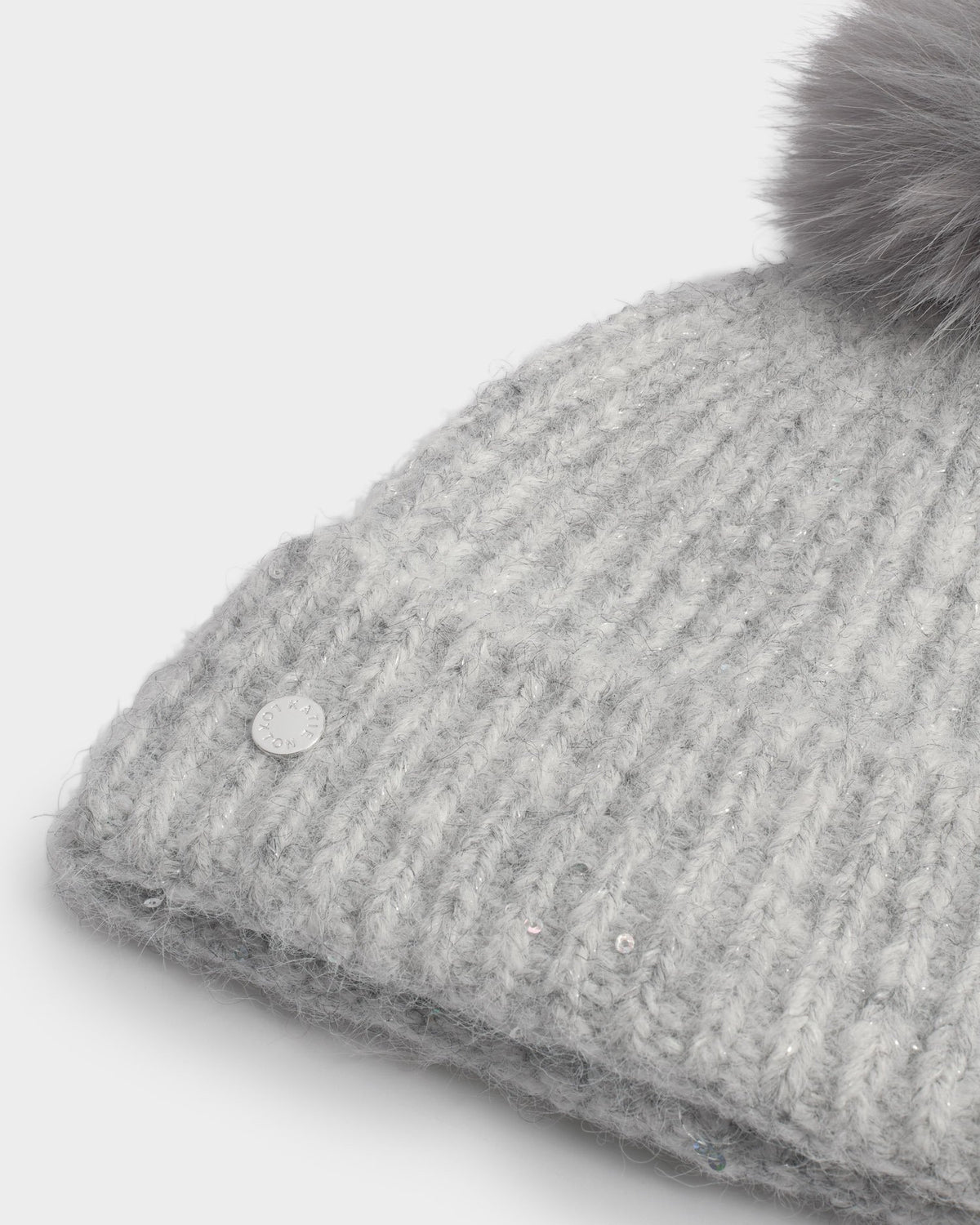 Katie Loxton Sequin Soft Knit Hat in Light Grey