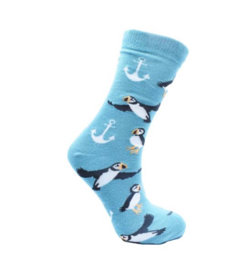 Bamboo Socks Puffins and Anchors Men’s  Shoe Size UK 7-11