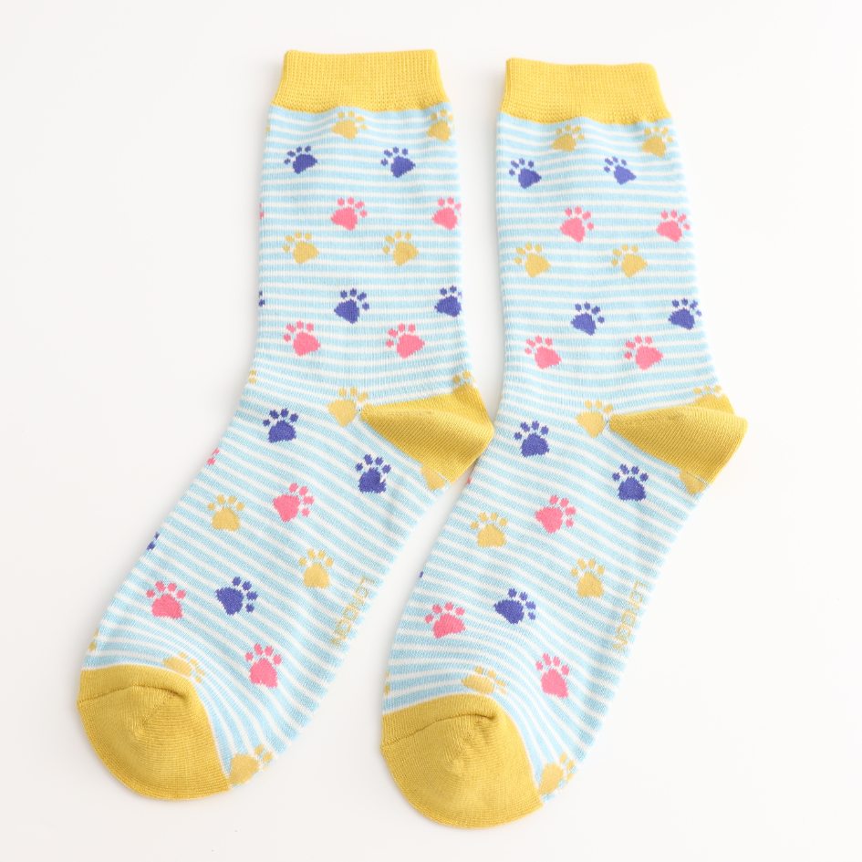 Miss Sparrow Paws & Stripes Socks Light Blue