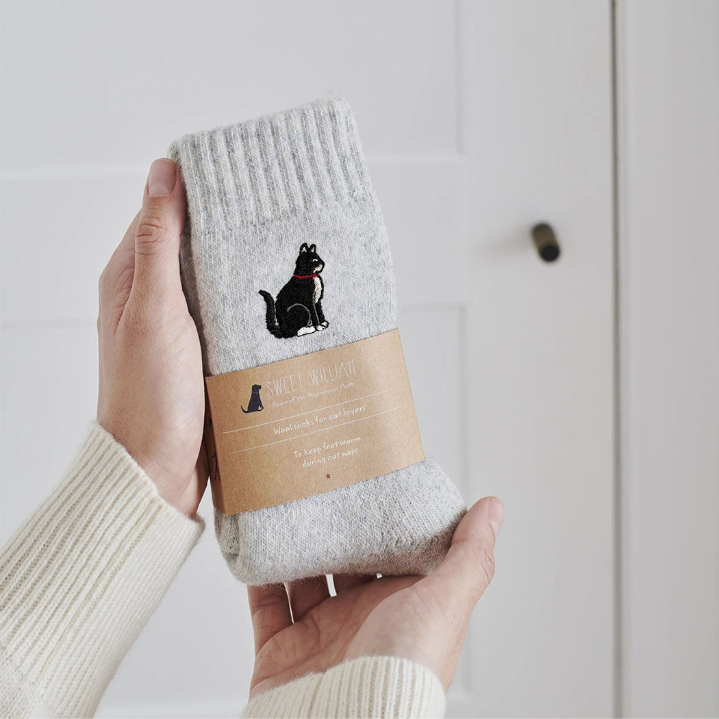 Sweet William Black and White Cat Wool Socks