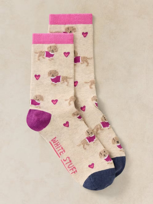 White Stuff Fluffy Sausage Dogs Ankle Socks