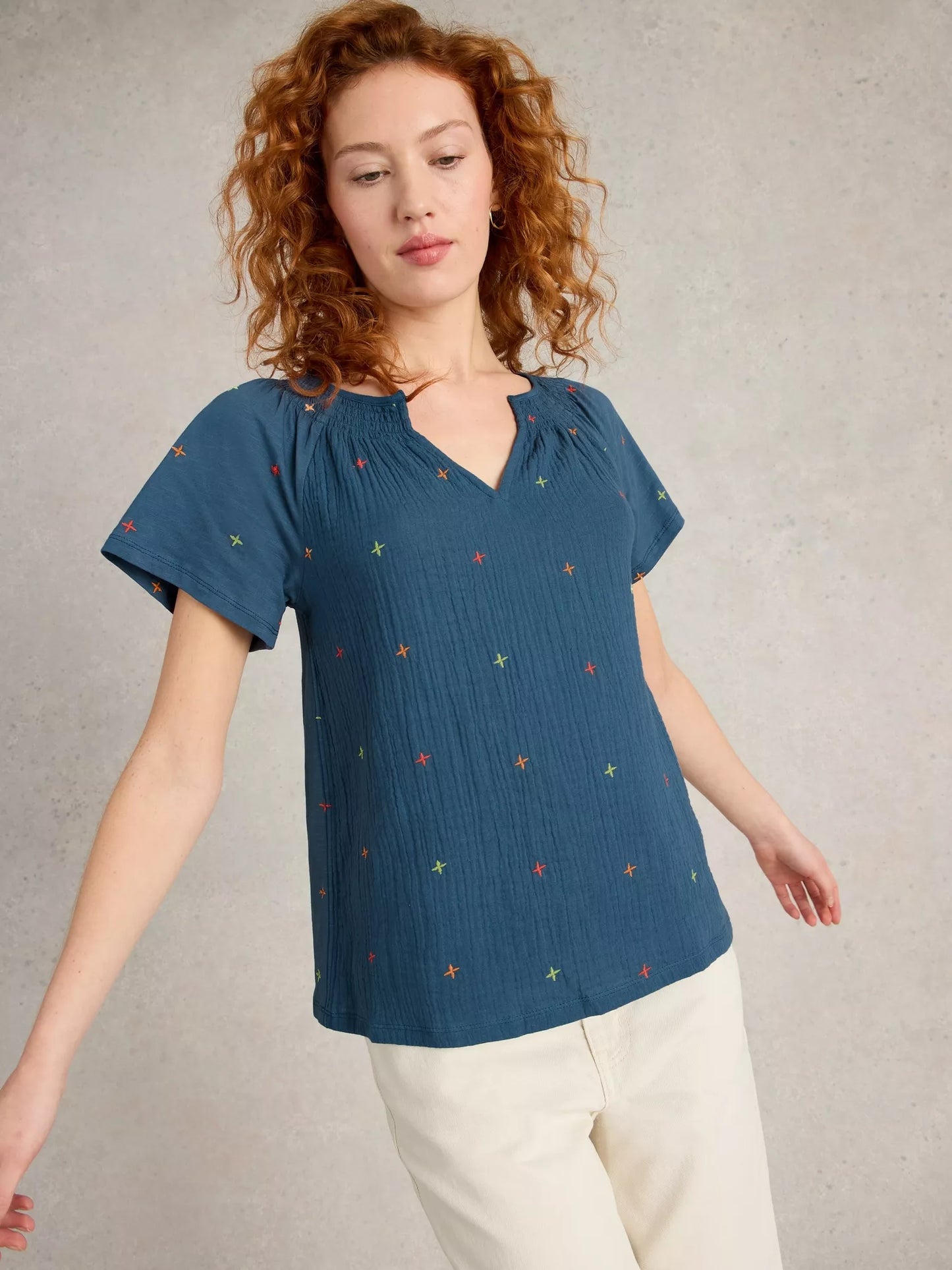 White Stuff Luella Embroidered Top Navy