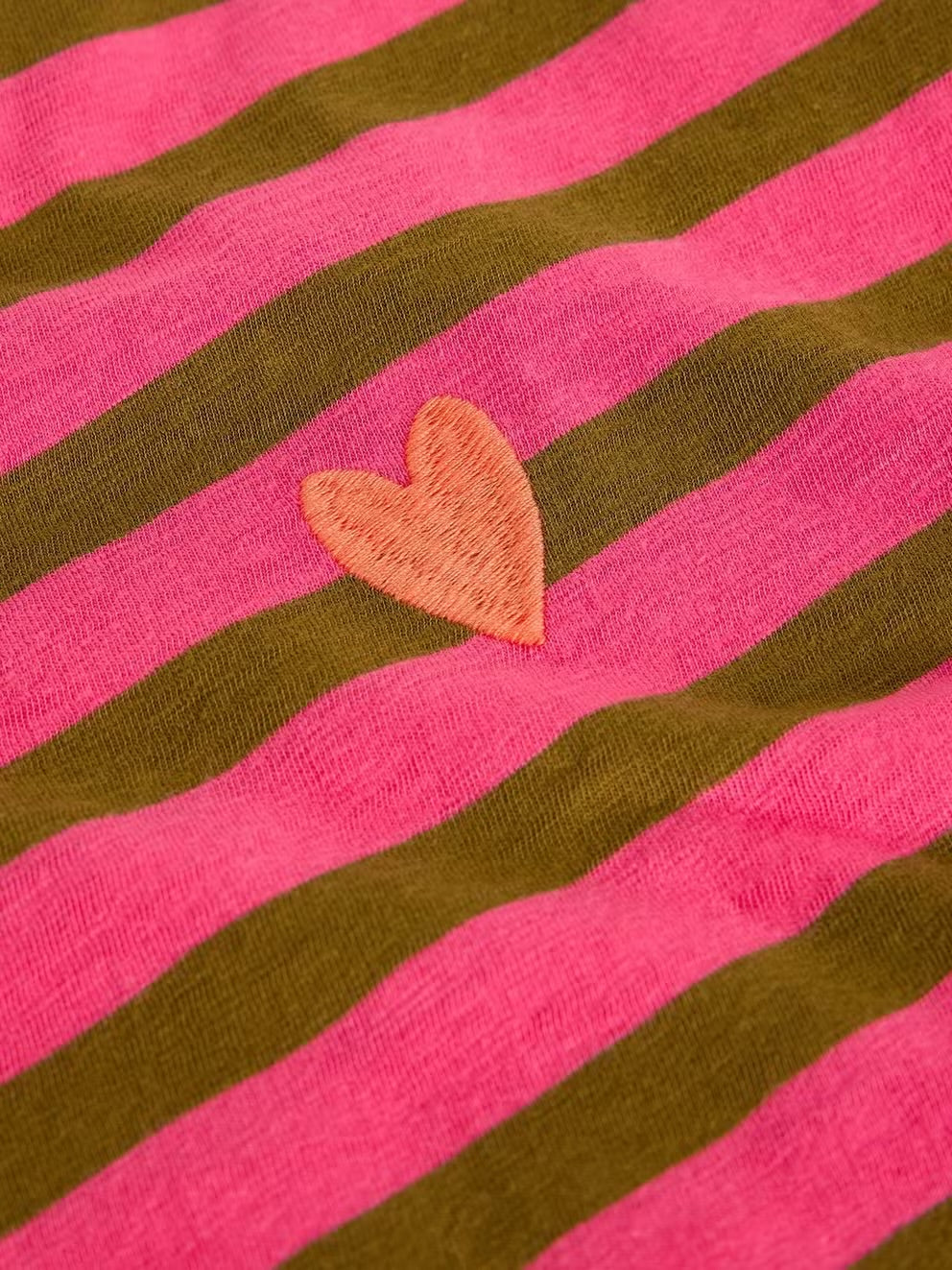 White Stuff Clara Stripe Embroidered Tee Pink
