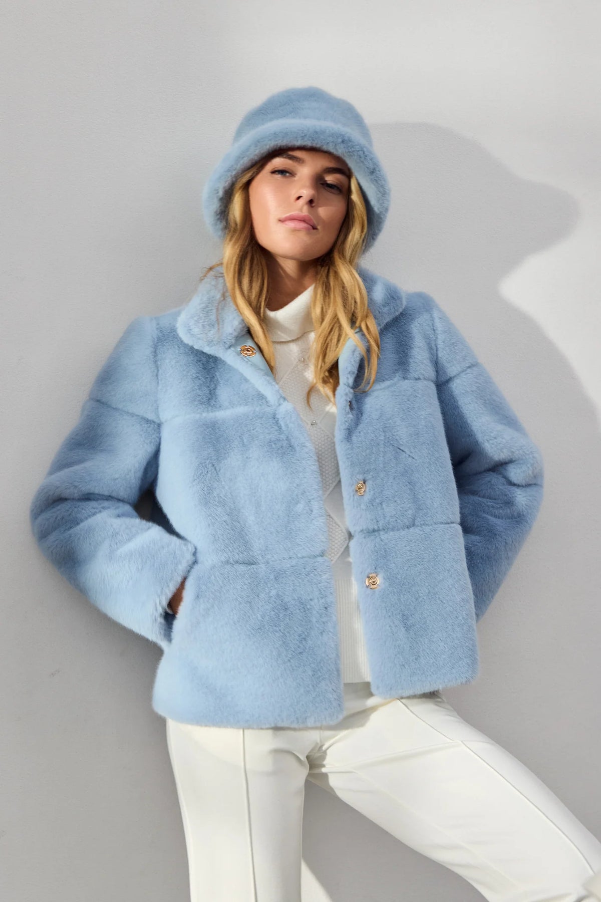 Micha Blue Faux Fur Coat
