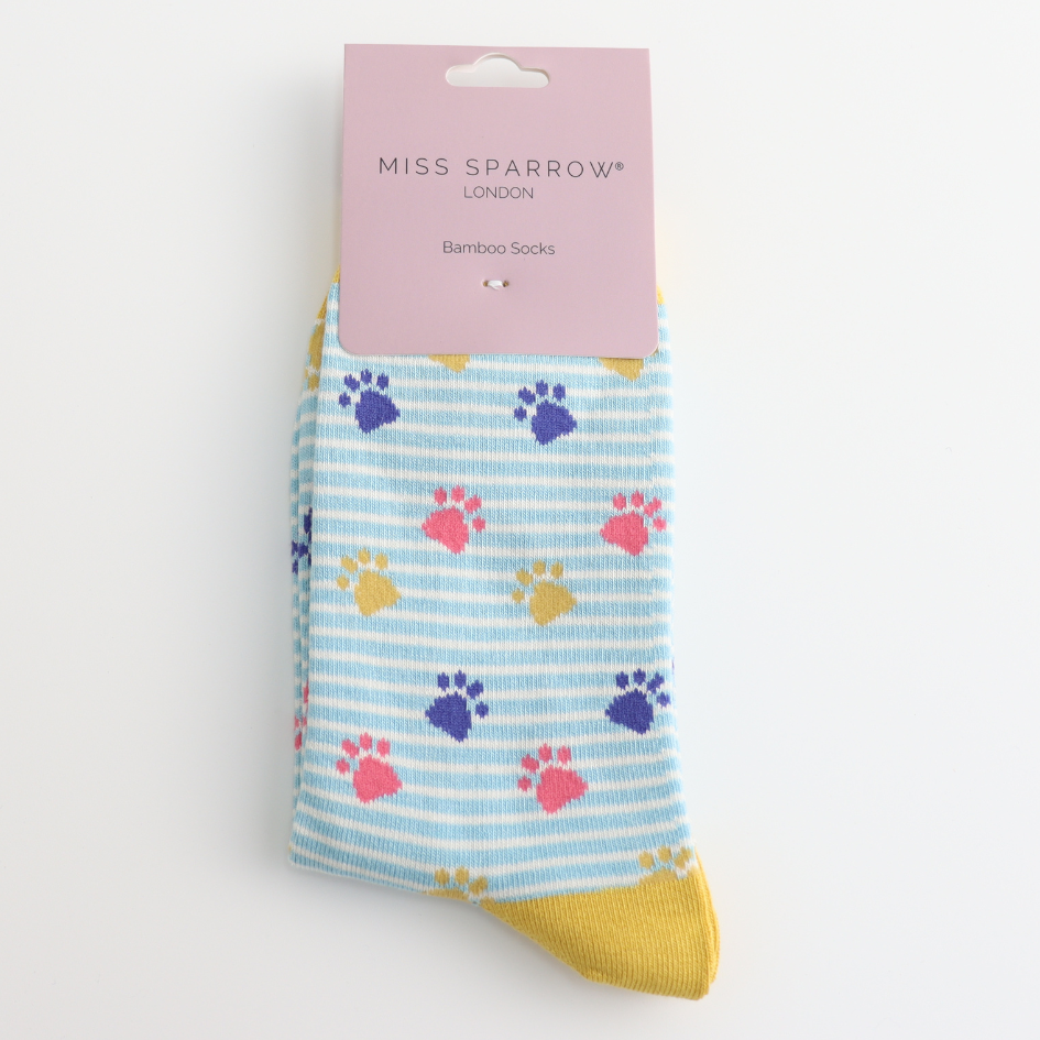 Miss Sparrow Paws & Stripes Socks Light Blue