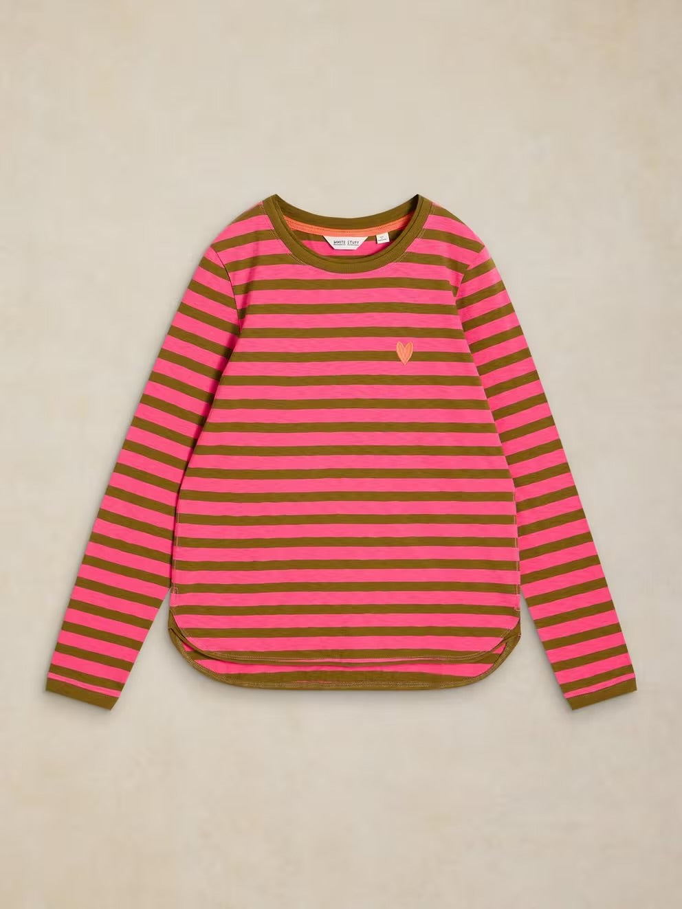 White Stuff Clara Stripe Embroidered Tee Pink