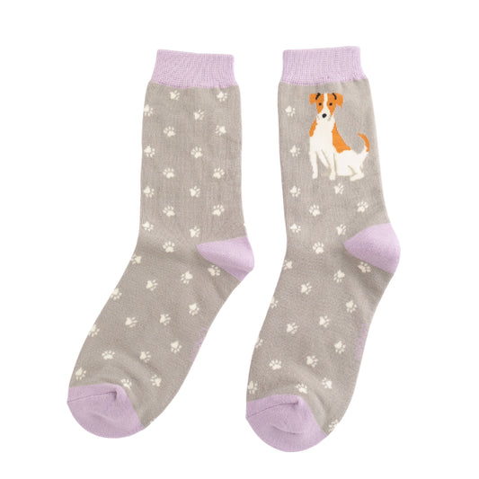 Miss Sparrow Cute Jack Russells Socks Mid Grey