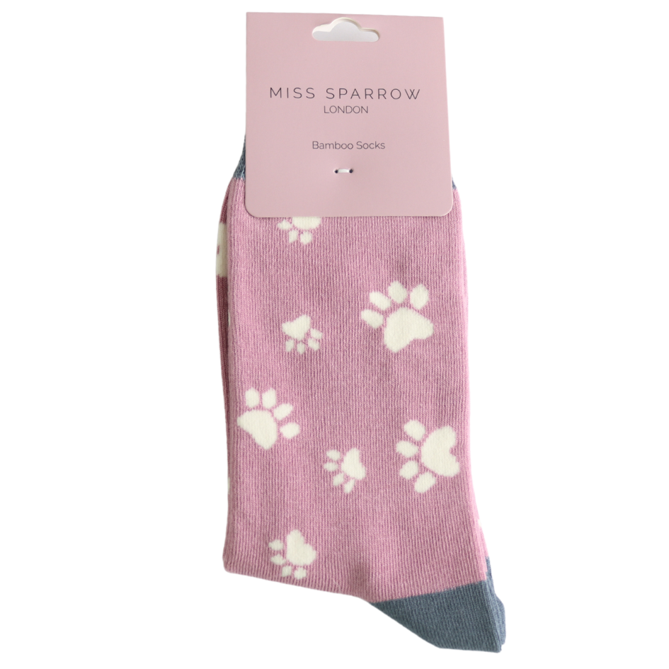Miss Sparrow Paw Print Mauve Socks