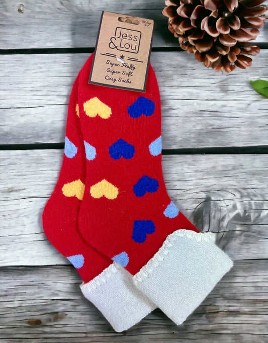 Jess & Lou Heart Red Super Cosy Socks
