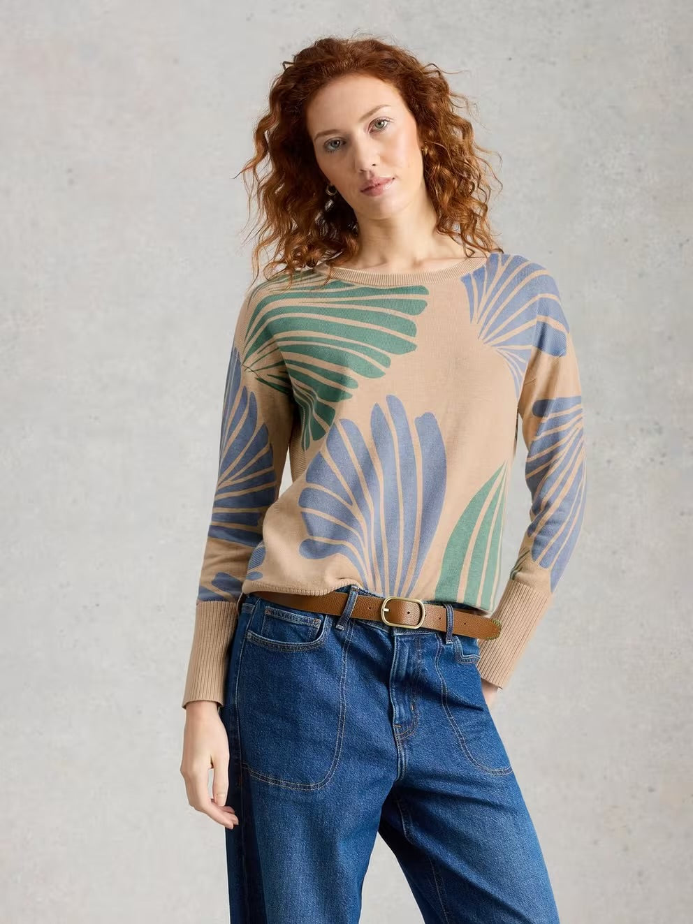 White Stuff Olive Printed Crew Neck Jumper