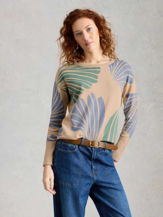 White Stuff Olive Printed Crew Neck Jumper