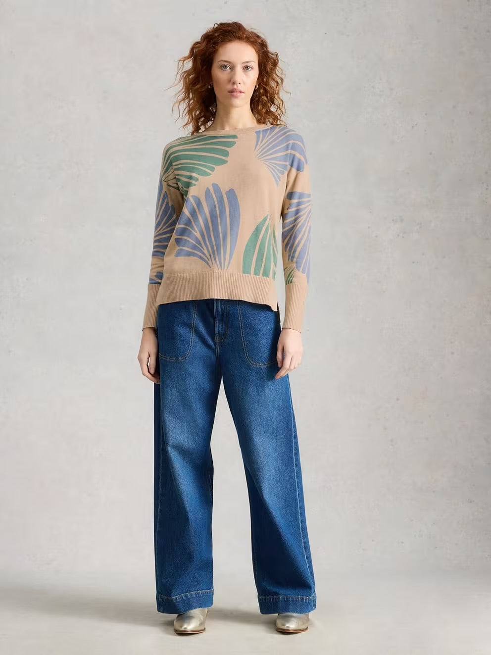 White Stuff Olive Printed Crew Neck Jumper