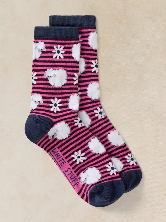 White Stuff Fluffy Stripe Sheep Ankle Socks